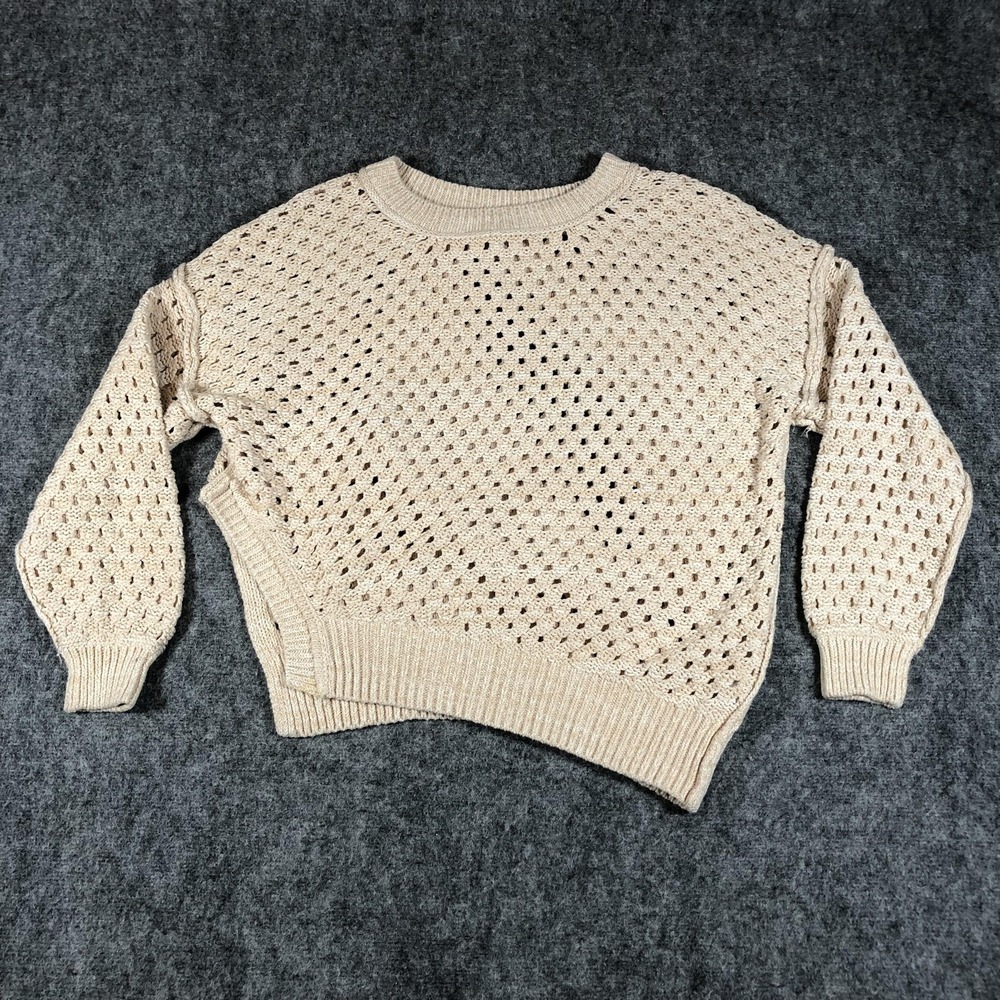 BDG Sweater Womens Medium Beige Open‎ Knit Crochet Pullover Crewneck Boho Chunky